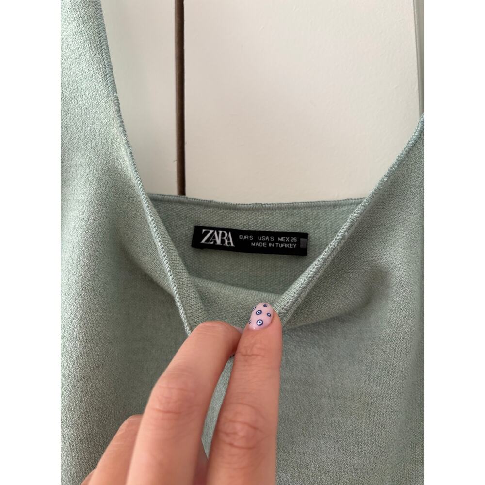 Zara Knit Mini Dress Sage Green Sleeveless Bodycon Square Neck Women’s S XS - Picture 3 of 7